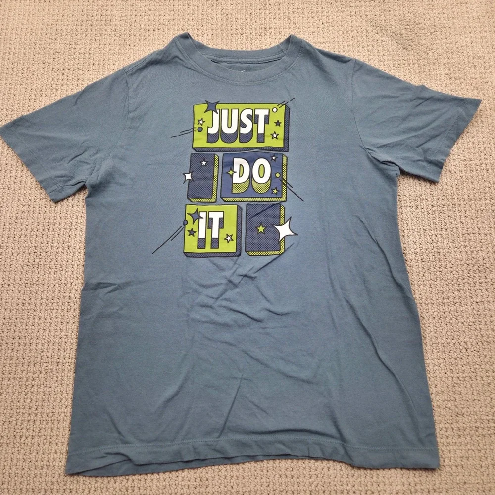 Nike Just Do It Short Sleeve Graphic Tee‎ Shirt Slate Bue Youth XL